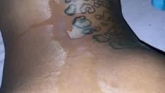 Play Quickie to squirt nut on her tattoos!!